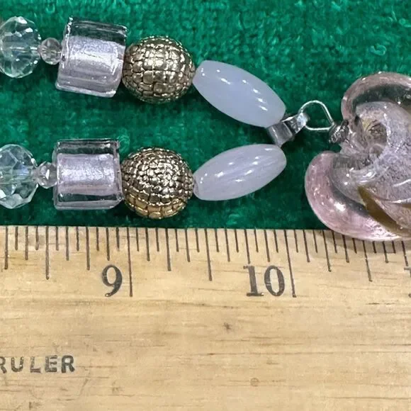 Rare One of a Kind Handmade Necklace w/ Graffiti & Gold Murano Glass Beads 18kGP - Picture 7 of 8